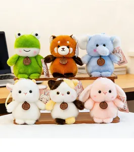 Lindo juego de llaveros de peluche de animales, colgante de bolso suave rana panda conejo.