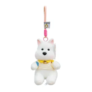 Schattige witte hond pluche speelgoed hanger met gele pyjama zacht gevuld dier cadeau