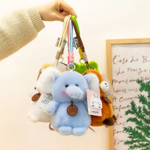 Adorable llavero de peluche con animales, elefante y rana, colgante suave y bonito.