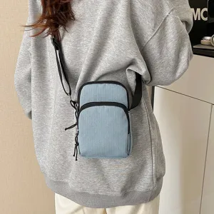 Women casual crossbody shoulder bag light blue nylon phone pouch everyday minimalist purse