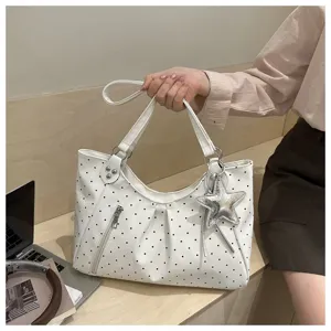 Korean style polka dot shoulder bag, large capacity tote bag for women daily commute.