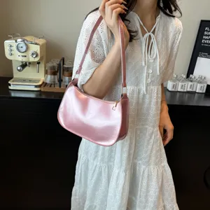Pink glossy shoulder underarm bag for women fashion commuting retro stylish handbag