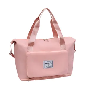Pink foldable travel bag large capacity weekender duffel bag for women fitness yoga