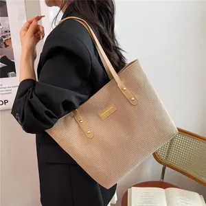 Korean style retro corduroy tote bag large capacity casual shoulder bag for women daily commute