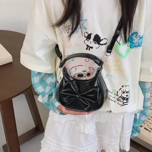 Kids mini shoulder bag cute bow fashion PU leather handbag for little girls daily outfit wear