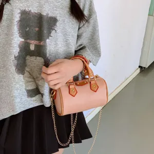 Kids fashion mini pillow bag with chain strap, cute shoulder crossbody handbag for children.