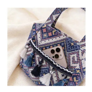 Ethnic Style Woven Tote Bag Detail Vintage Tassel Handbag Large Capacity Commute Bag