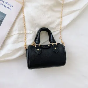 Children black mini pillow bag with gold chain shoulder crossbody handbag for kids daily cute use