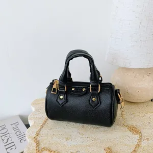 Kids mini black motorcycle style shoulder bag with gold chain trendy crossbody handbag