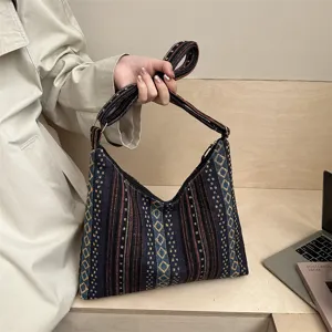 Ethnic woven shoulder bag stylish hobo crossbody bag with geometric pattern for women