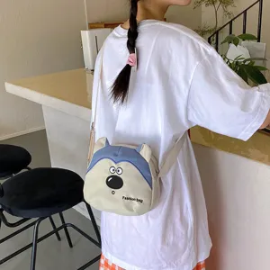 Cute cartoon dog kids crossbody bag, canvas shoulder bag for cute girls and boys outdoor.