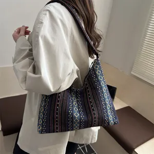 Detailed view of the ethnic style woven shoulder tote bag, stylish and versatile design.