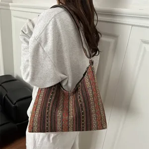 Ethnic style woven shoulder bag for women, large capacity boho hobo tote bag, daily fashion handbag.