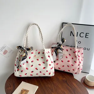Carina borsa shopper in velluto a coste con fragole donna borsa a spalla casual chic
