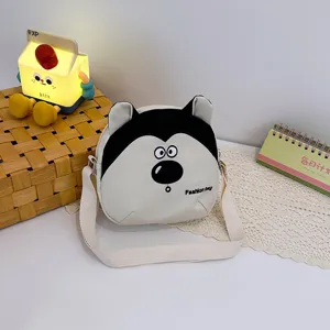 Children's cute cartoon canvas shoulder bag, lovely dog pattern, casual daily crossbody bag.