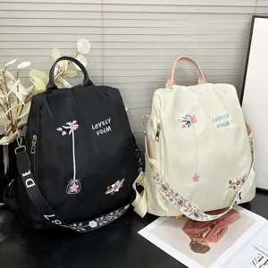 Women large capacity casual backpack stylish nylon school bag solid color commuter rucksack