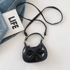 Kids black mini shoulder bag cute bow handbag children messenger bag stylish purse fashion