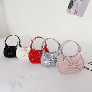 Kids fashion solid color bow mini handbag cute princess single shoulder crossbody bag new style