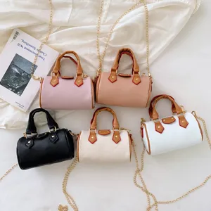 Children's mini shoulder bag, trendy chain pillow bag with top handle, cute toddler crossbody purse.