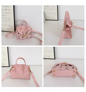 Bolso cruzado rosa mini para niños, bonito diseño de bolso de mano con estampado de dibujos animados.