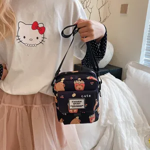 Cute Capybara Canvas Shoulder Bag Cartoon Crossbody Bag Casual Small Square Bag for Women