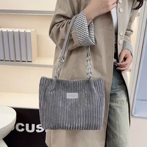 Stylish Women Corduroy Chain Shoulder Bag Large Capacity Casual Tote Handbag Winter New