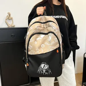 Mochila de lona con grafiti de astronauta para estudiantes, gran capacidad impermeable