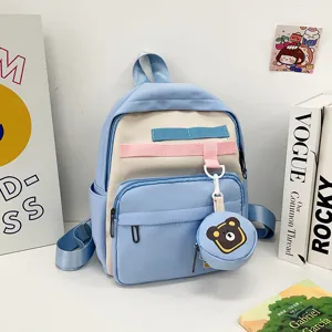 Cute cartoon children backpack large capacity school bag light blue beige aesthetic