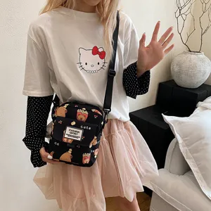 Cute capybara print canvas crossbody bag for women, stylish casual daily shoulder bag trendy.