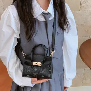 Bolso cruzado lindo para niños con estampado de dibujos animados bolsa negra elegante diaria