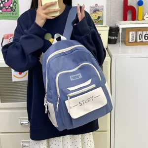 Korean style large capacity student backpack casual multi-pocket waterproof school bag blue