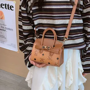 Bolso bandolera mini con estampado de dibujos animados para niños bolso marrón tierno