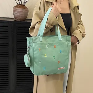 Large canvas tote bag for women, casual shopper shoulder bag with pouch for daily school use.