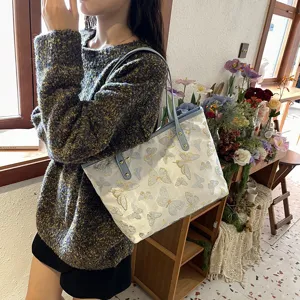 Women large capacity shoulder bag butterfly jacquard tote bag casual commuting handbag chic style