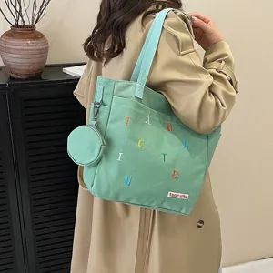 Casual canvas tote bag for women large capacity shoulder bag with small coin purse stylish