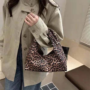 Chic Korean style leopard print handbag, casual slouchy tote bag for daily fashion wear.