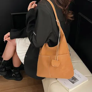 Vintage suede tote shoulder bag for women, large capacity autumn winter hobo bag commute