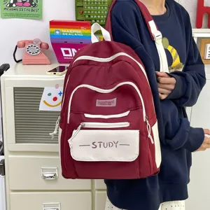 Casual large capacity school backpack for students, stylish Korean style daily daypack with pockets.