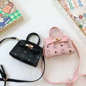 Bolso bandolera para niños mini estampado de oso bolso de cuero PU para niños y niñas uso diario.
