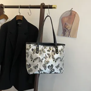 Women casual large capacity shoulder bag butterfly jacquard tote handbag daily use