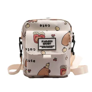 Cute cartoon capybara canvas cross body bag casual shoulder bag for women and students.