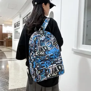 Gran mochila informal con estampado de graffiti, bolso escolar elegante para jóvenes.