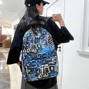 Gran mochila informal con graffiti genial y estampado de dinosaurios para la escuela