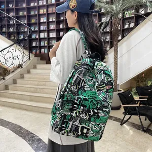 Mochila casual de gran capacidad con estampado de grafitis para escuela y uso diario