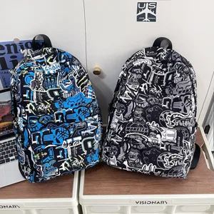 Mochila escolar casual con estampado de graffiti de gran capacidad elegante bolso para jóvenes