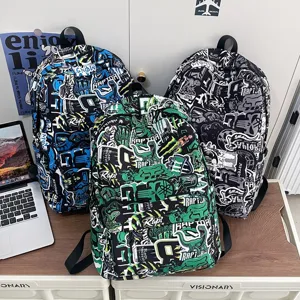 Mochila Casual de Lona de Gran Capacidad Tendencia Callejera Graffiti Letter Print Bolsa Escolar