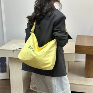 Yellow casual canvas shoulder bag large capacity tote bag for women lightweight daily commute