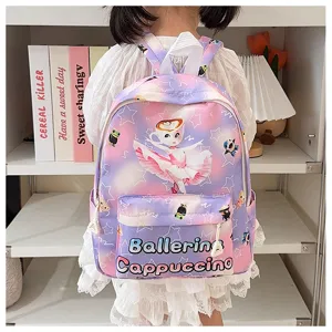 Cute gradient pink purple kids backpack cartoon ballerina school bag for elementary student new