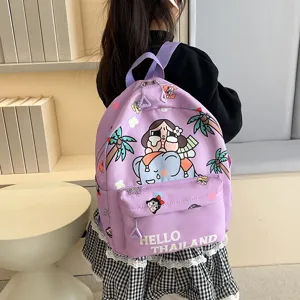 Kids cute cartoon waterproof school backpack with elephant print and front pocket details