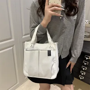 Weisse Canvas Tasche mit mehreren Faechern, grosse Kapazitaet Freizeit Pendler Handtasche.